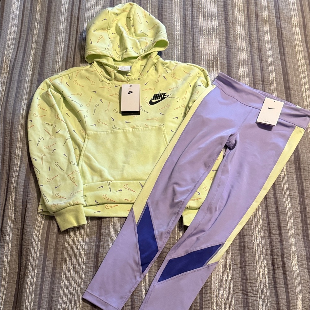 NWT Large Nike Kids Light Green Hoodie and Lavender Leggings